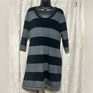 Calvin Klein Black & Gray Striped Knit Dress, 3/4 Sleeve